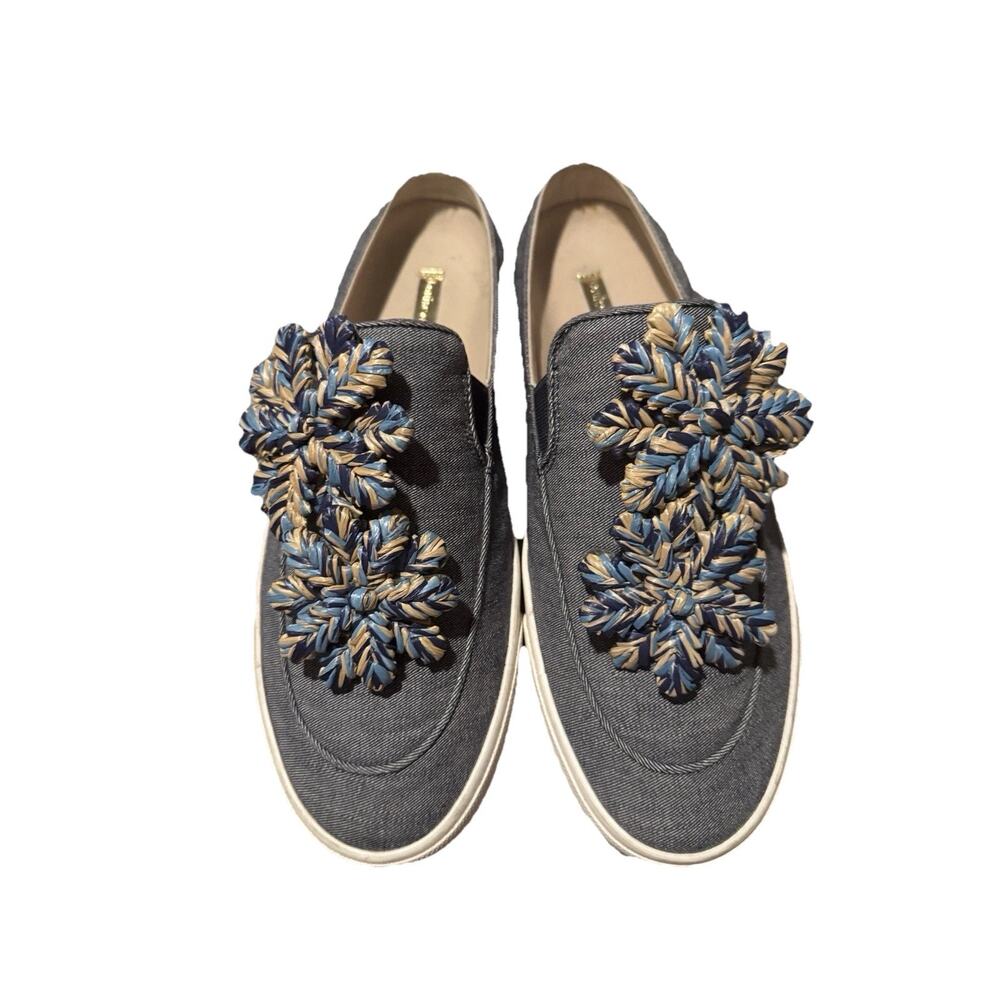 Louise Et Cie Lo-Branlin women 10 Embellished Raffia Denim Slipon‎ Resort Wear